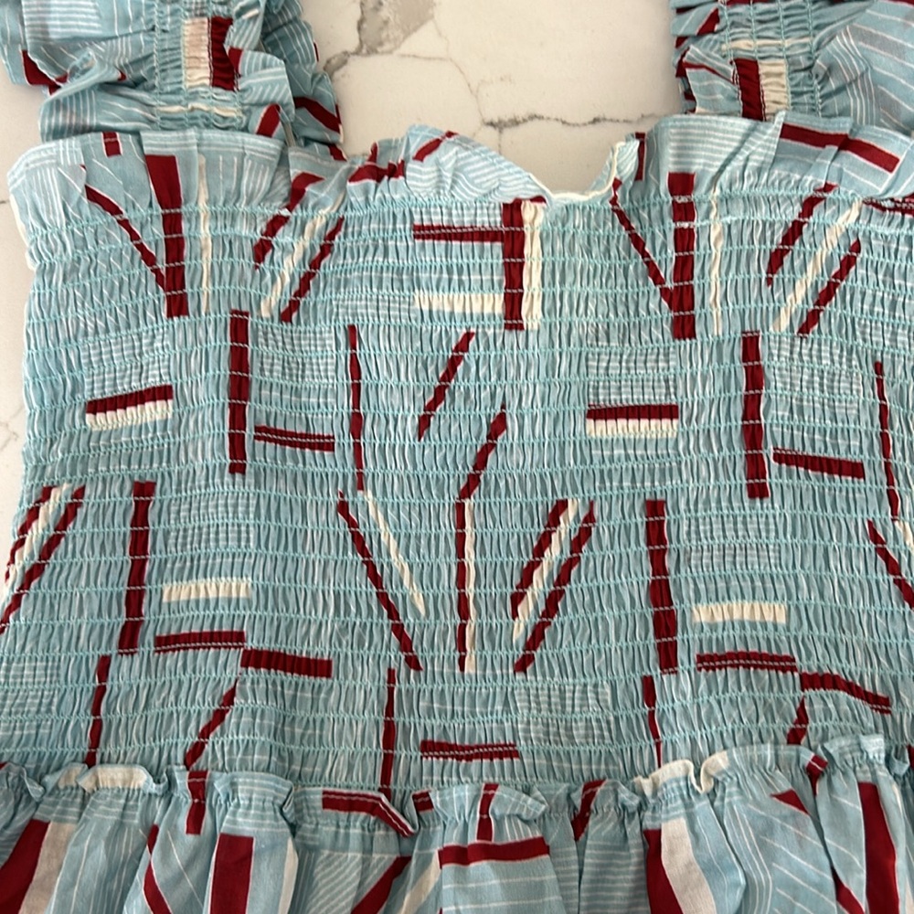 Tuckernuck Flutter Smocked Ruffle Maxi Dress Blue Red Color womens Size Medium - Picture 8 of 13